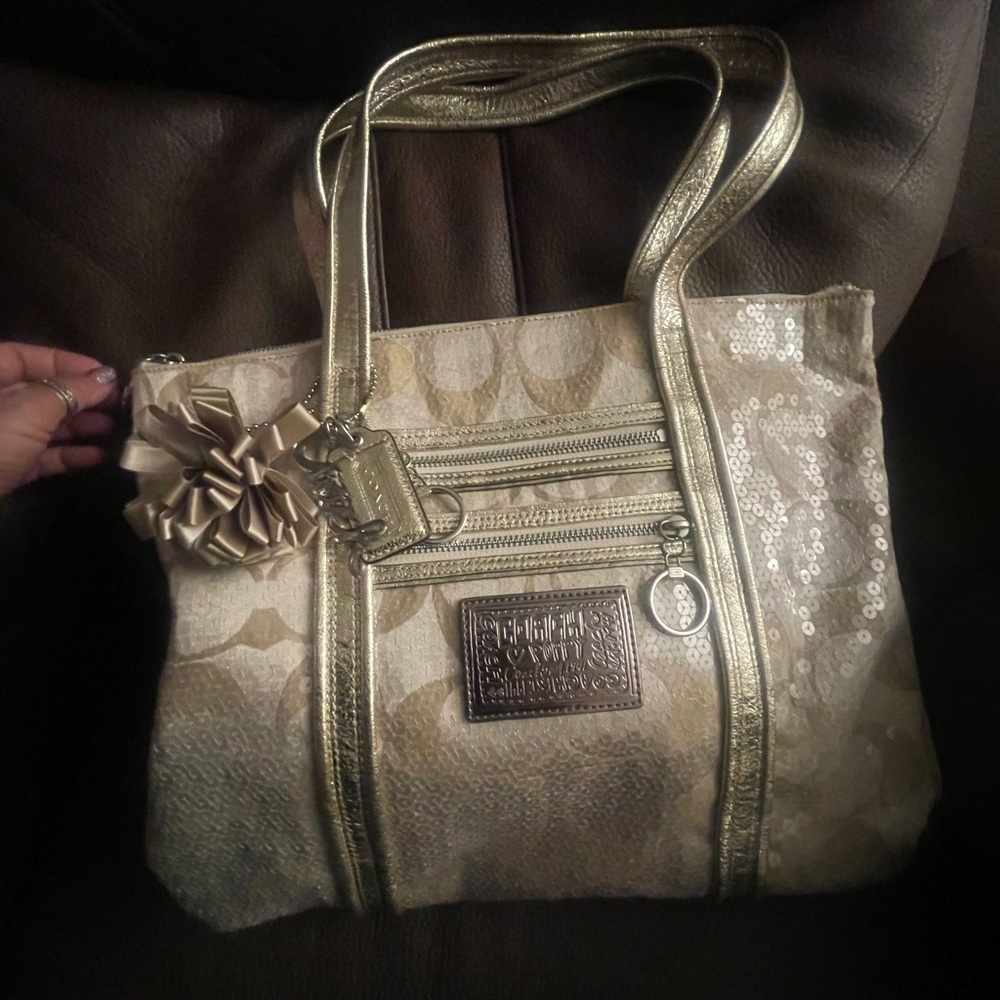 Gold Metallic Coach Women's Bag poppy